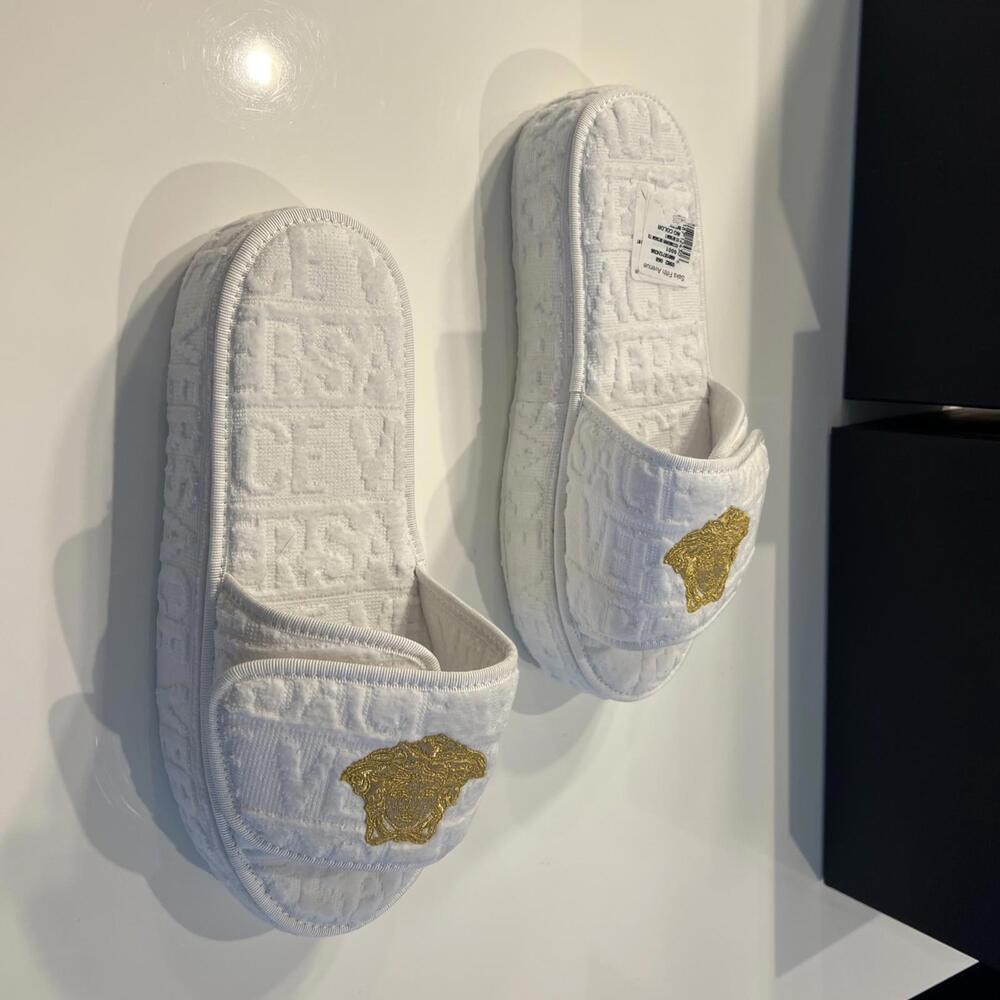 $475 White Versace Medusa Head Fabric platform slippers Size 41 - Picture 9 of 12